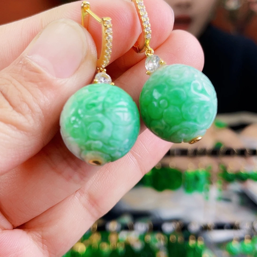 翡翠银S925镶嵌耳饰