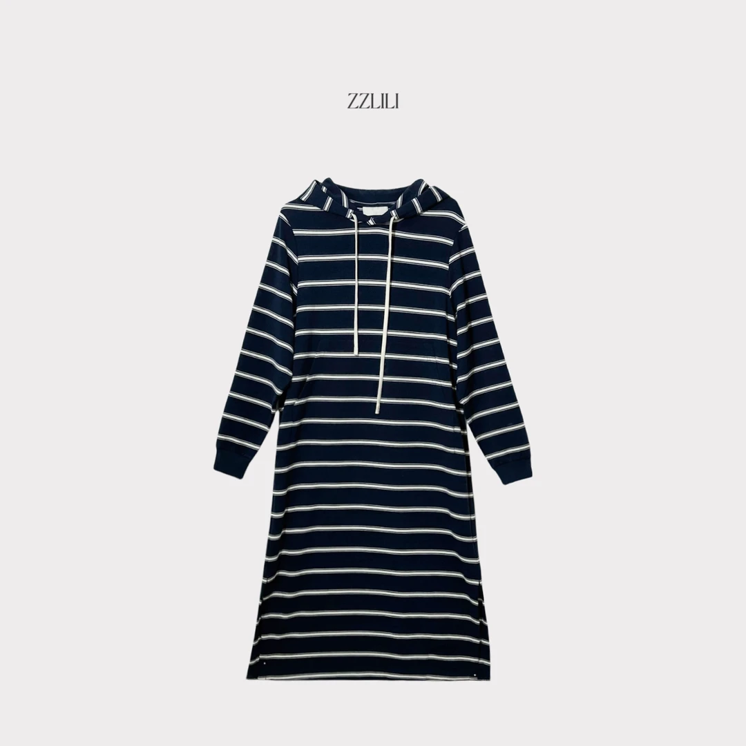 zhouzhou设计师2025韩系撞色条纹连帽裙子C98069