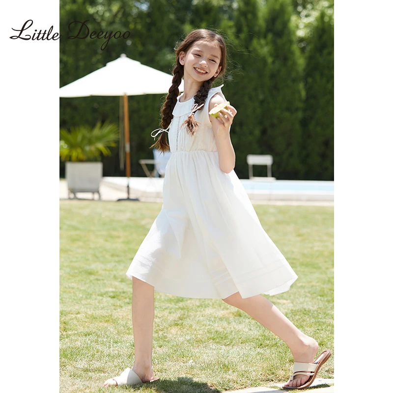 24女童短袖连衣裙2025夏季新款蕾丝拼接镂空薄款透气女童甜6924