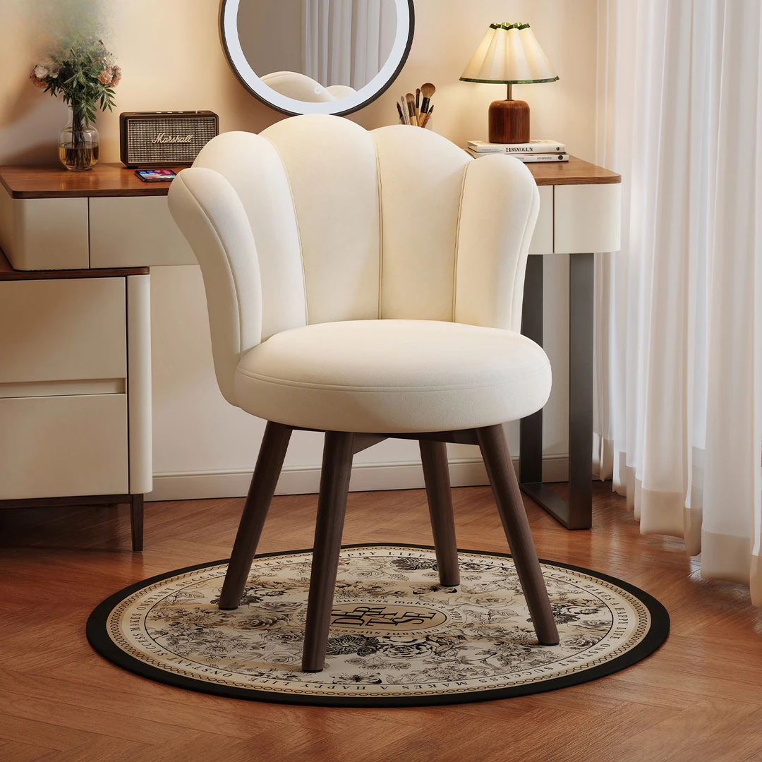 化妆椅女生卧室主卧网红梳妆台凳花瓣椅简约实木腿旋转靠背梳妆椅