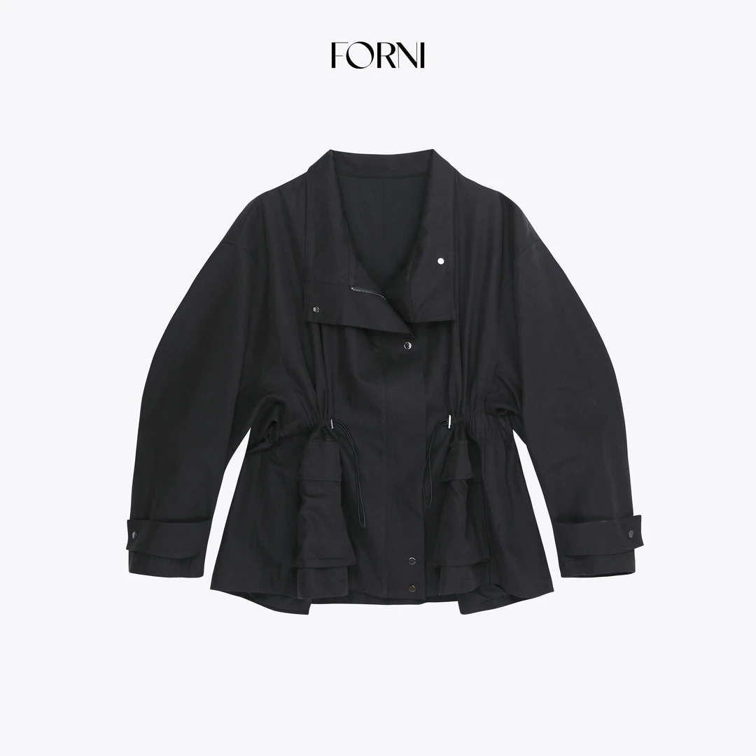 FORNI 戛纳风衣 高密水洗棉抽绳大翻领短风衣