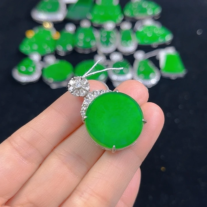 翡翠银S925镶嵌吊坠(不含链)