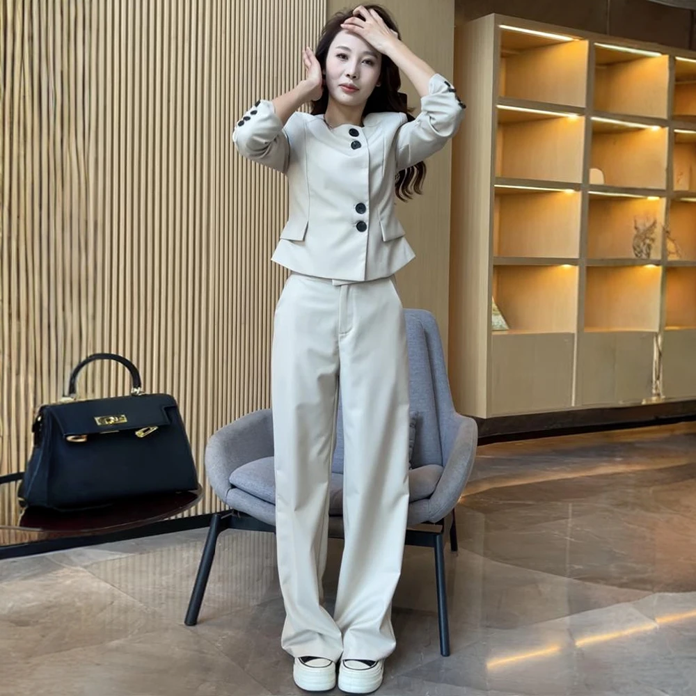 时尚套装女2024秋季新款洋气质显瘦短款外套阔腿裤休闲减龄两件套