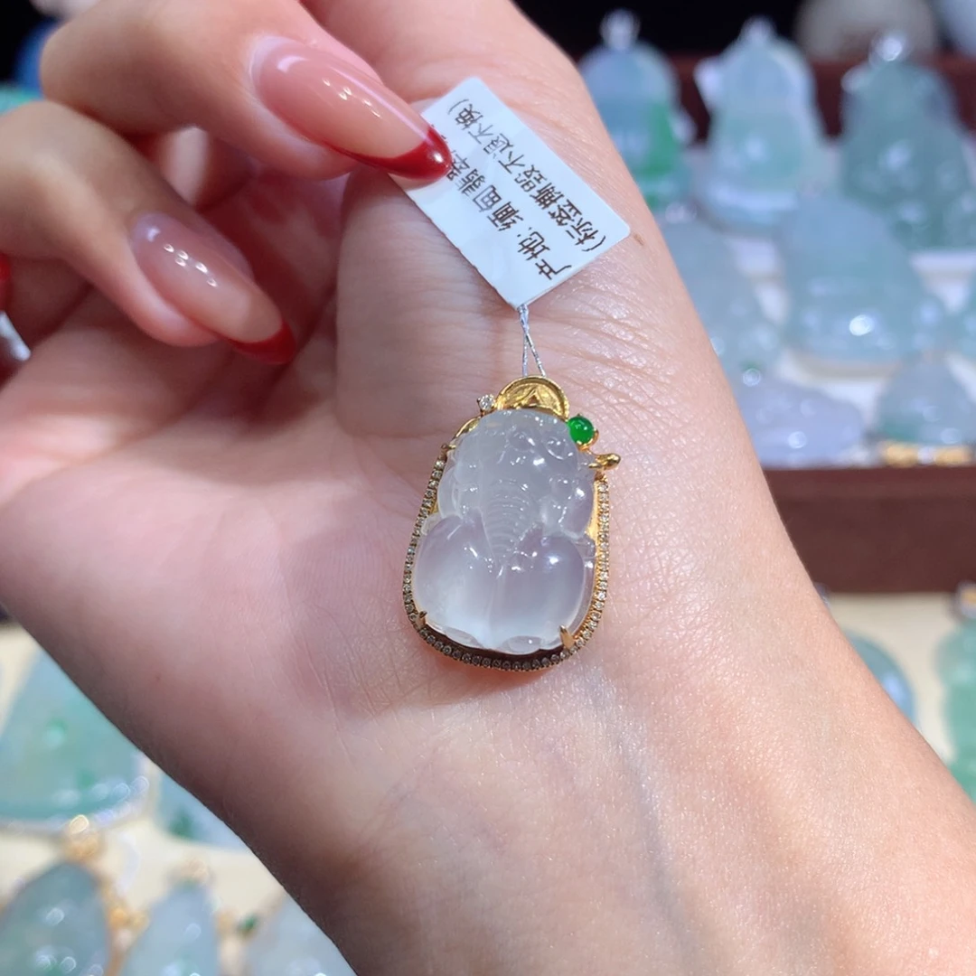 吊坠(不含链)18K金镶嵌翡翠