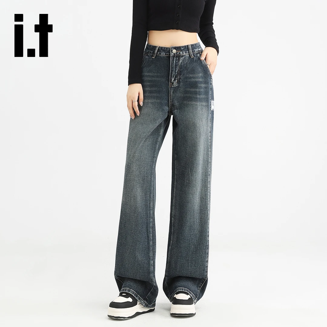 i.t izzue窄版直筒阔腿裤牛仔女士裤子秋款2025新款显瘦显腿长A1M