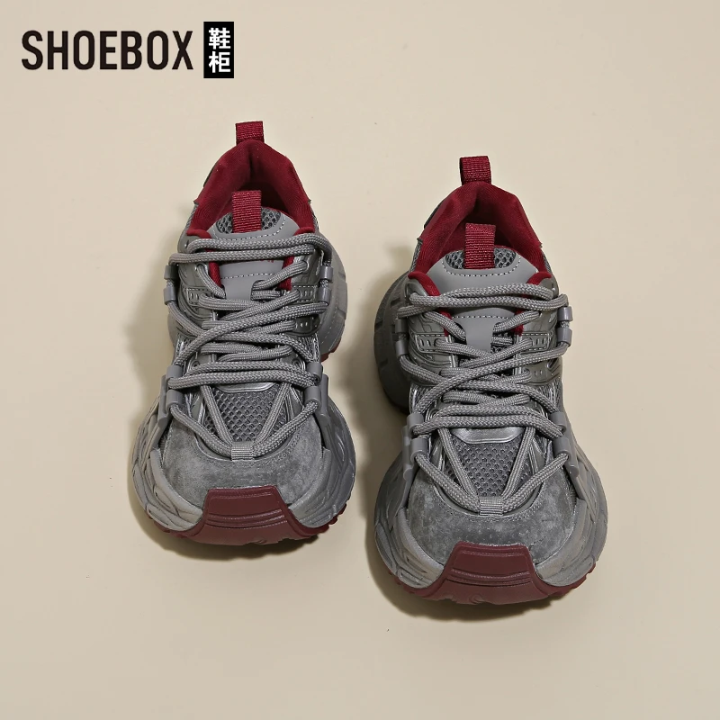 SHOEBOX鞋柜厚底老爹鞋女显脚小2025春新款爆款小个子增高运动鞋