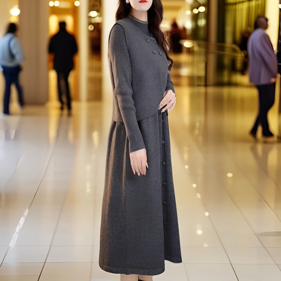 【双十二大促】国风大码加厚连衣裙2025新款毛衣裙套装保暖时尚秋冬
