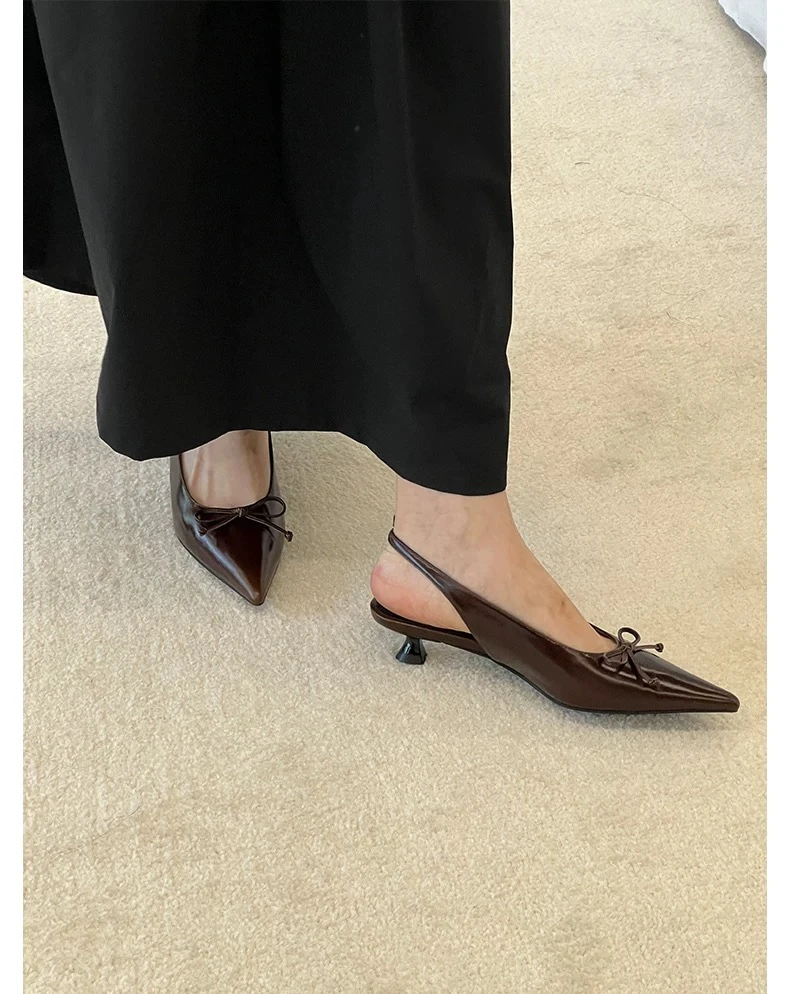 【UNFOLIO】25早春U52S0-201M  Vika裹踝尖头鞋小猫跟蝴蝶结单鞋