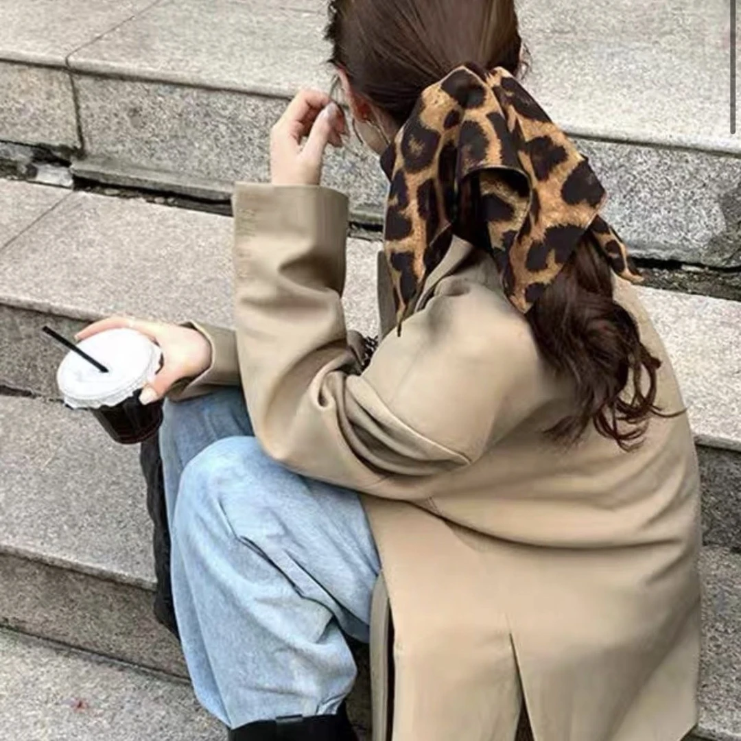 新款韩系方形秋冬高级豹纹大肠发圈女高头发马尾发饰发绳复古头绳
