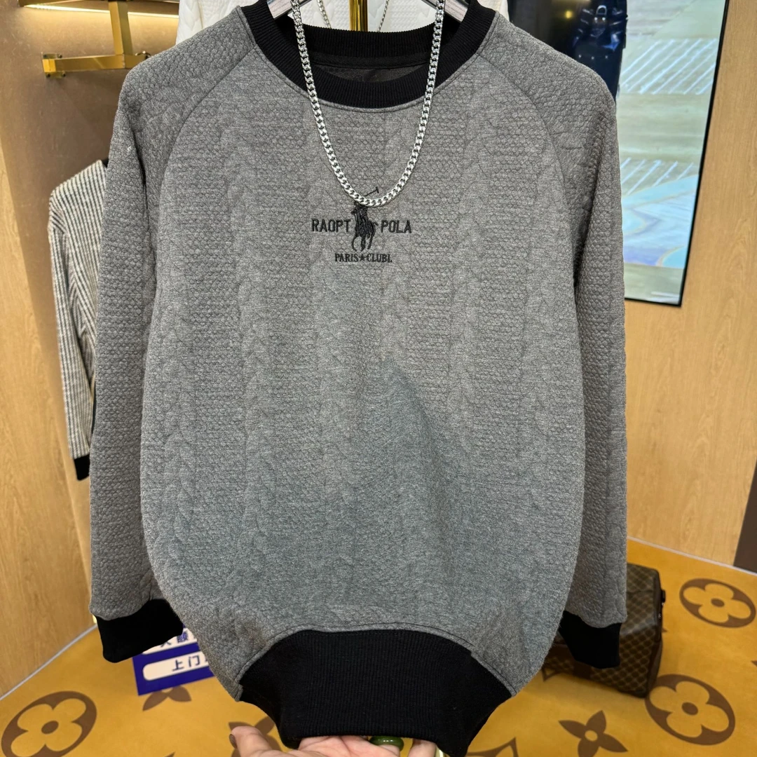 卫衣刺绣厚款长袖男男士圆领保暖时尚拼接秋季套头