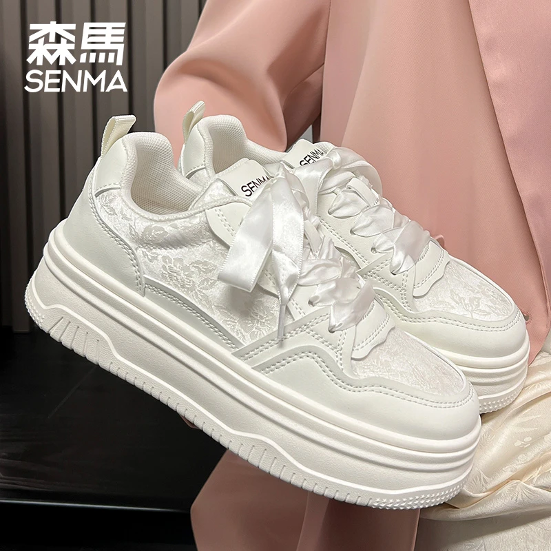 SENMA/森马时尚小白鞋女厚底增高休闲鞋2025爆款板鞋青春小众国风