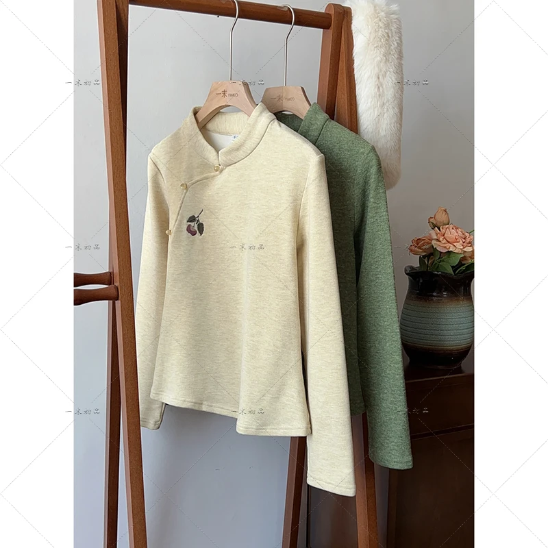 3106《南屿来信》原创国风美学设计重工刺绣立领斜襟打底衫上衣