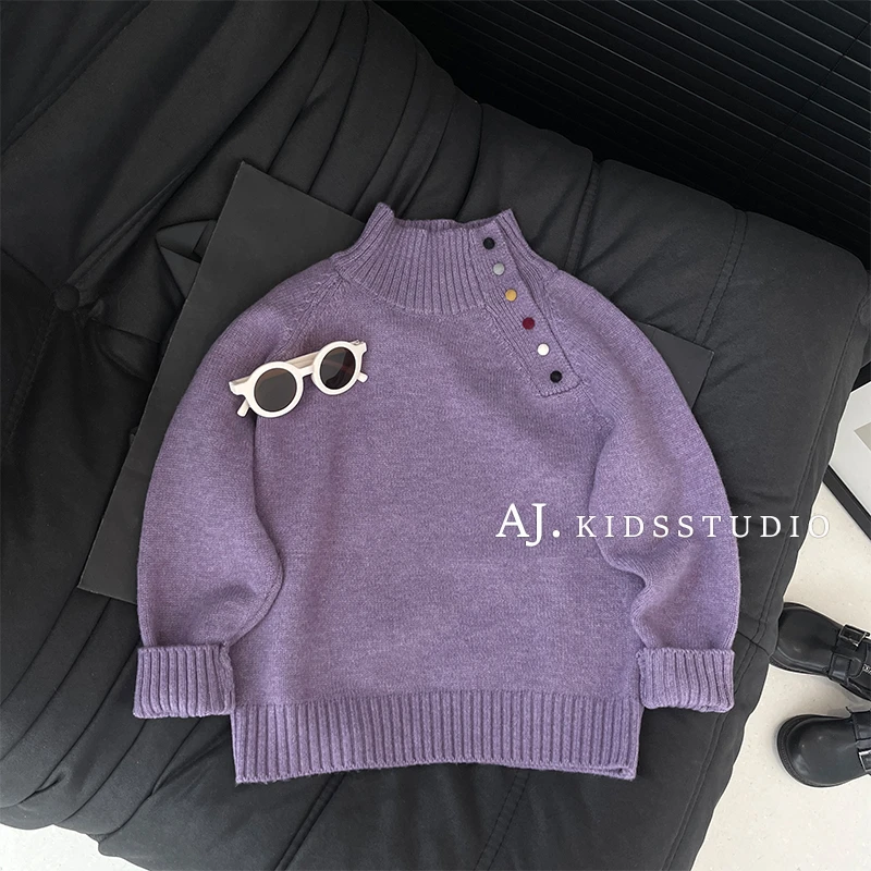 阿卷2025春秋装韩版儿童小众彩扣设计针织毛衣MPG5346