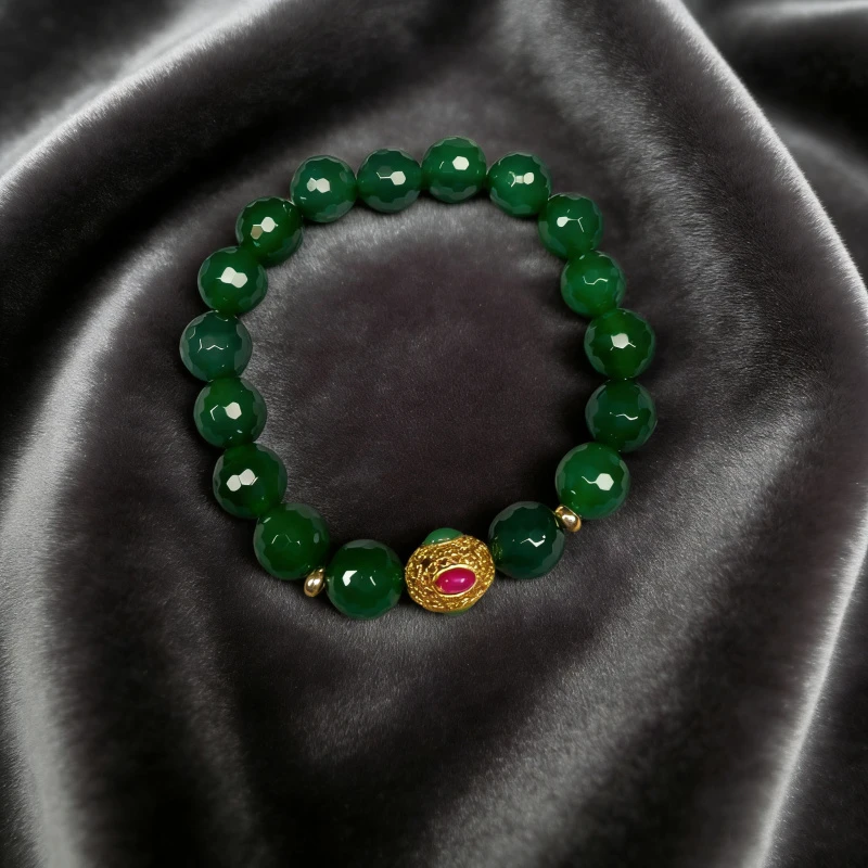 W42-天然  高端  大气  时尚 绿玉髓 切面隔珠手串（多样性发其一