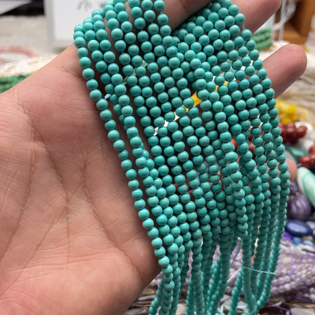 玛瑙/玉髓合金珠宝半成品一条装卡4mm蓝松圆珠