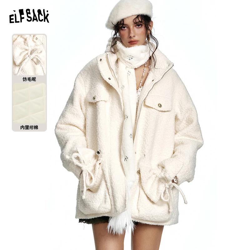 妖精的口袋 千金的独白 雪花圈圈仿毛呢外套女2024冬季新款中长款