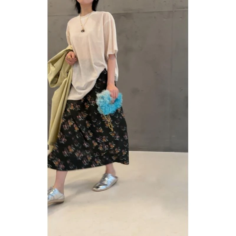 【意大利碎花半裙】意大利进口提花印花后松紧碎花半裙J24B144