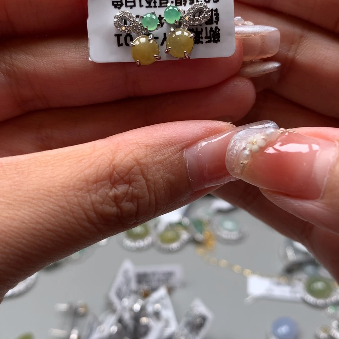 翡翠戒指银S925镶嵌耳钉45