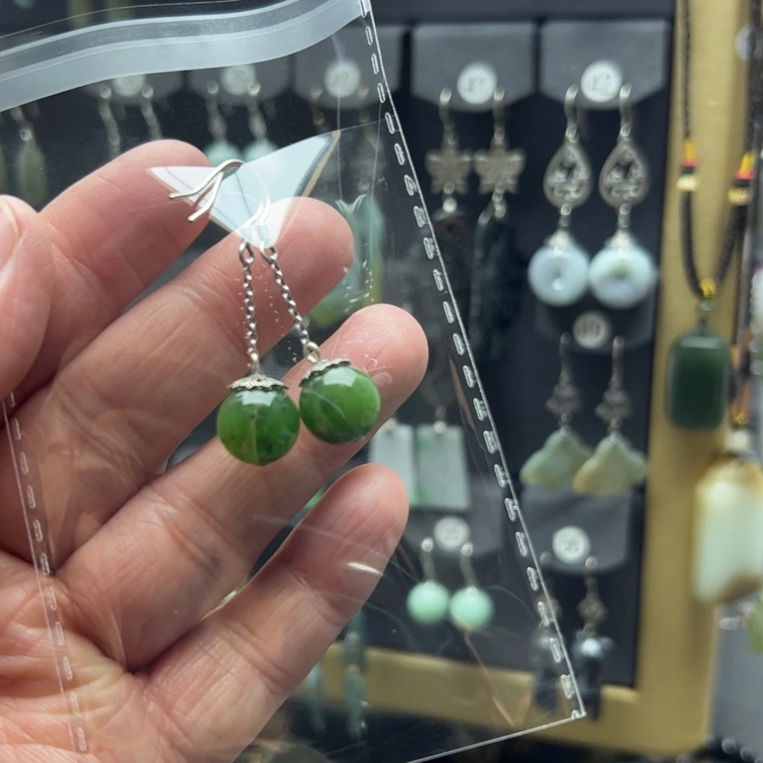 1***天和田玉（碧玉）银S925镶嵌耳饰