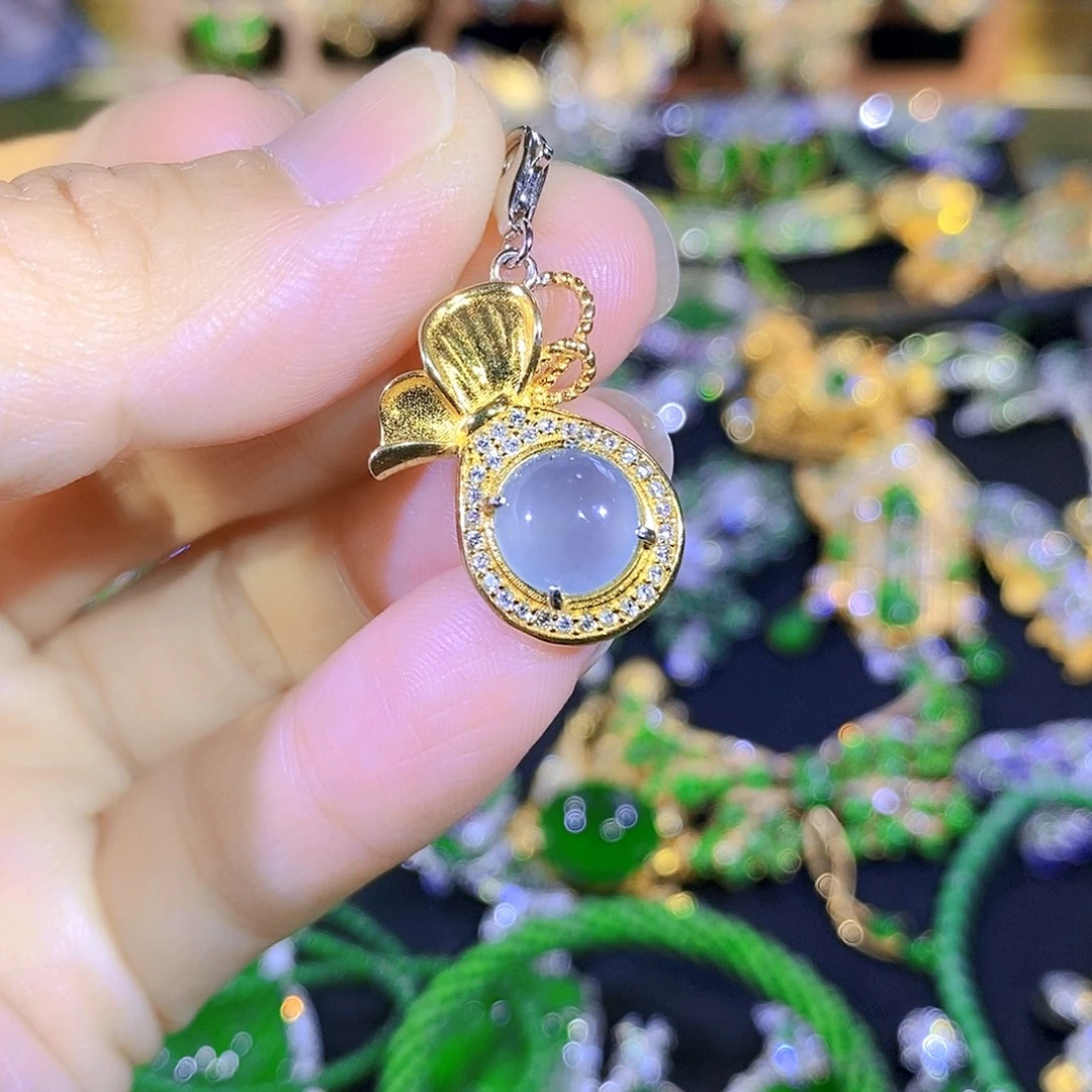 吊坠(不含链)银S925镶嵌翡翠