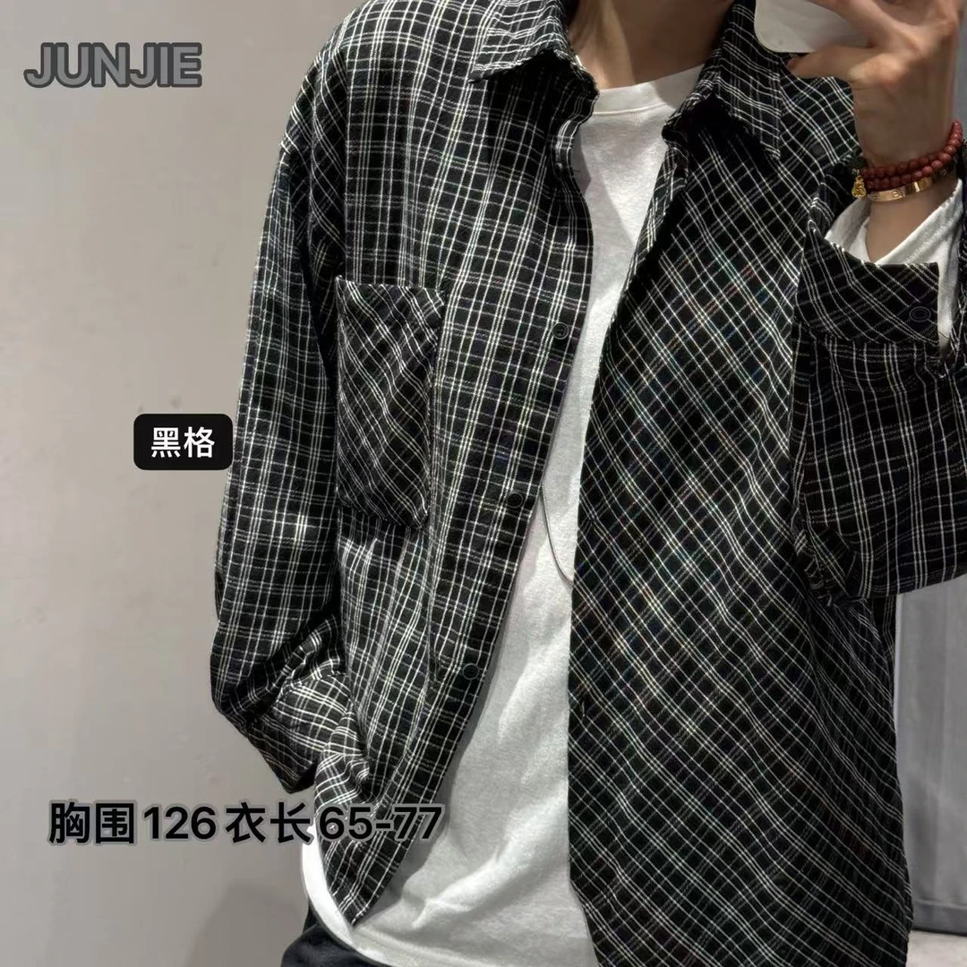 JUNJIE·不规则衬衫·复古飒又帅不对称门径设计格子衬衣251302