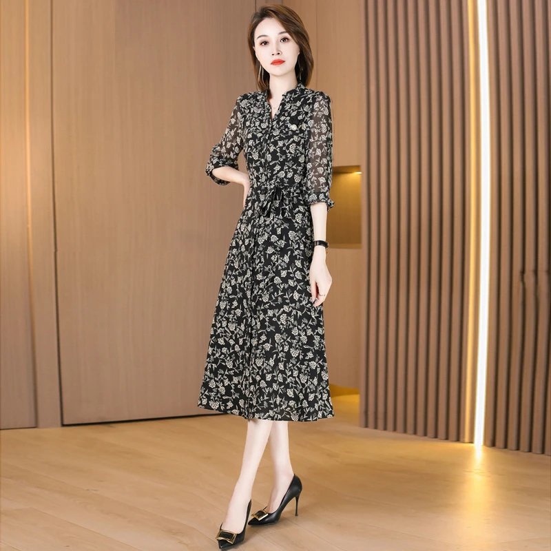 【可蓓儿】碎花纱料轻奢高端女装连衣裙2024新款夏季洋气上档妈妈装