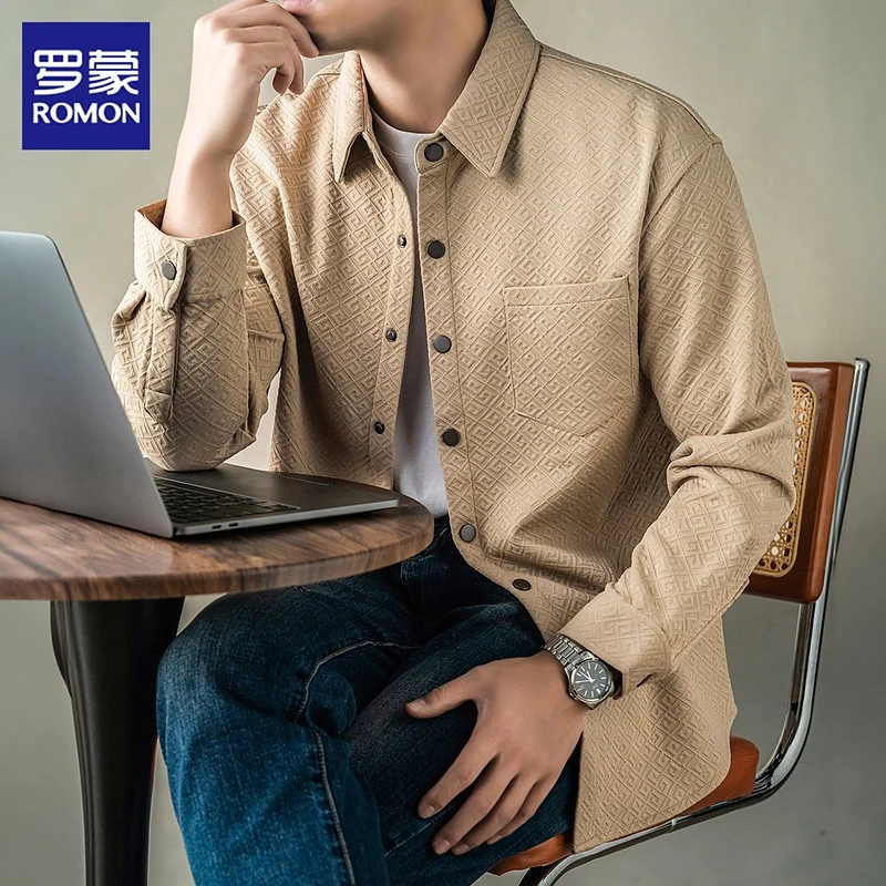 罗蒙高端男士春秋长袖衬衫2025新款老钱风休闲痞帅慵懒风衬衣男装