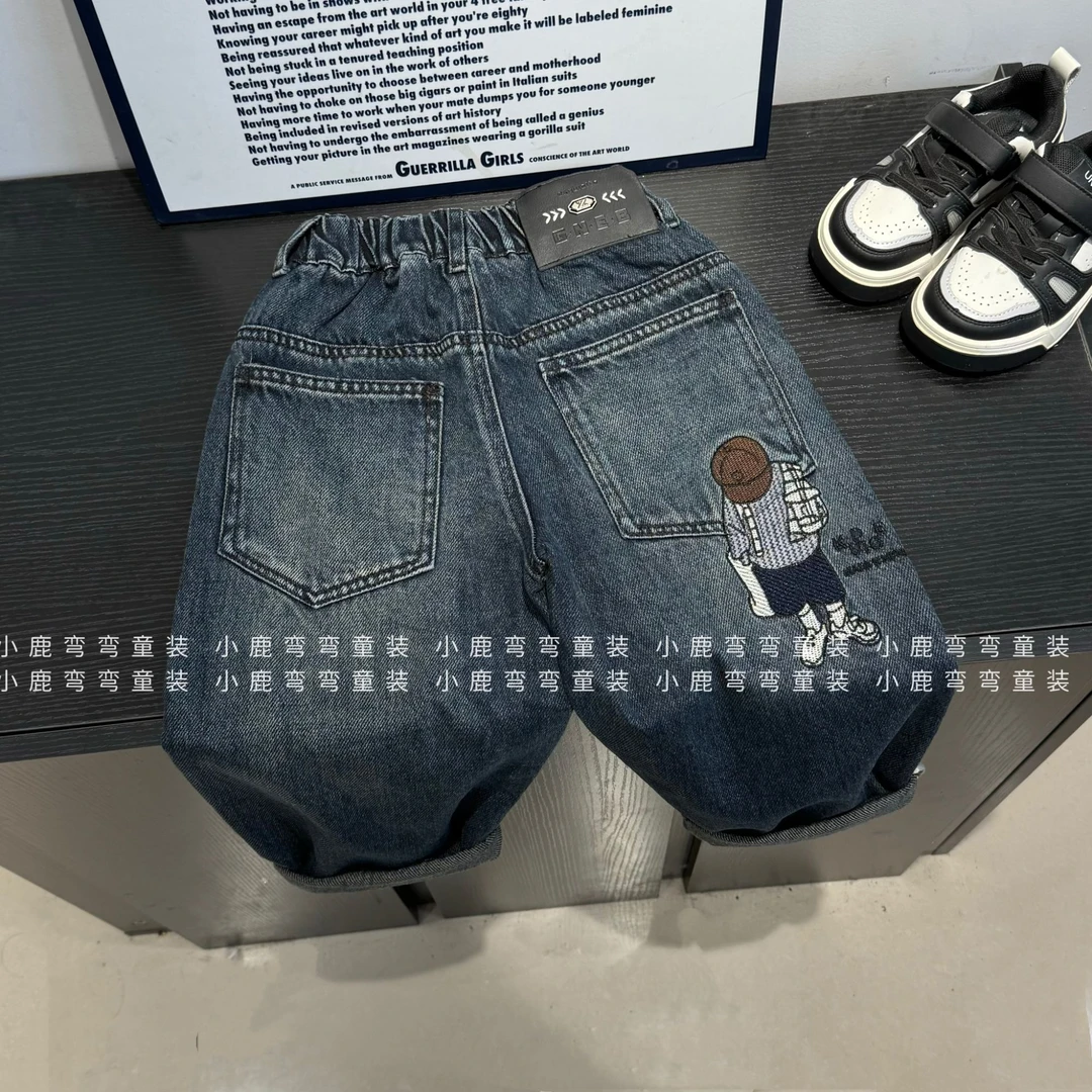 【小潮童】Q2509男童刺绣小人牛仔2025新款儿童休闲软牛仔裤820