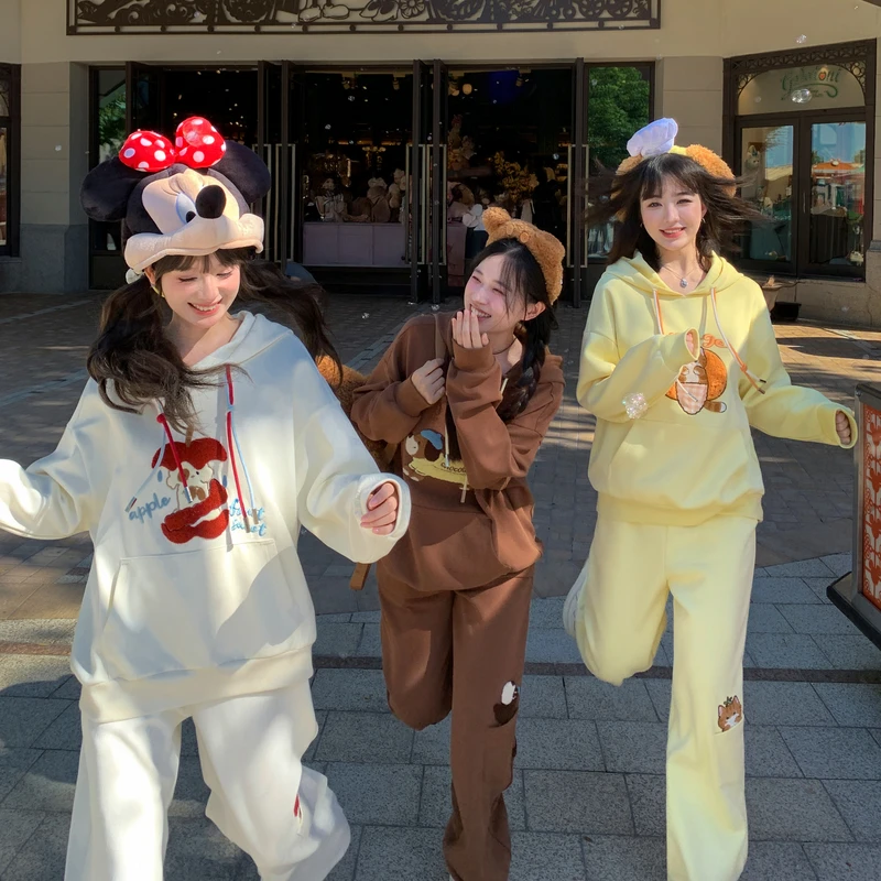 【直播专属套装】森女部落甜美风卡通刺绣百搭连帽卫衣女2025长袖