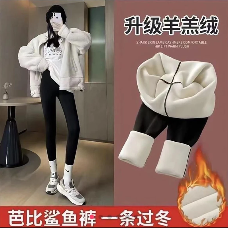 新款加绒加厚收腹鲨鱼裤高腰显瘦保暖打底芭比裤Z