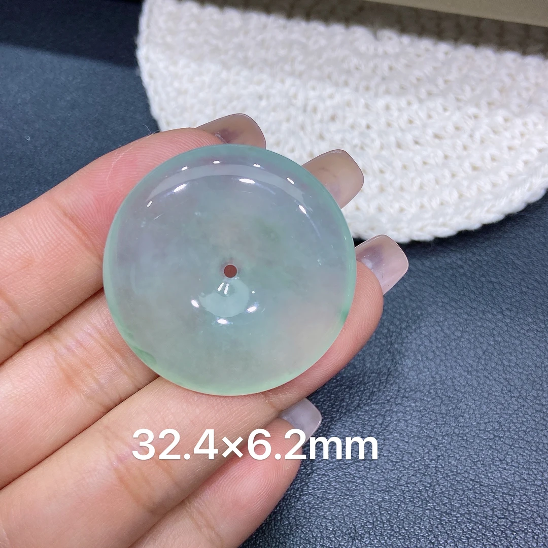 缅甸天然A货翡翠 老坑冰种灵动飘花平安扣吊坠 玉质细腻 k102