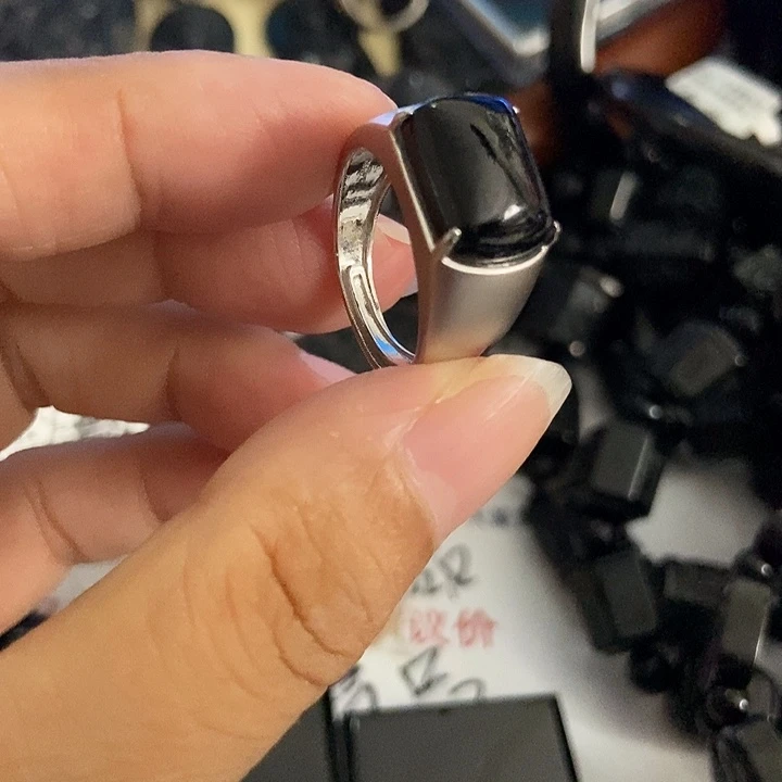 翡翠银S925镶嵌戒指墨翠