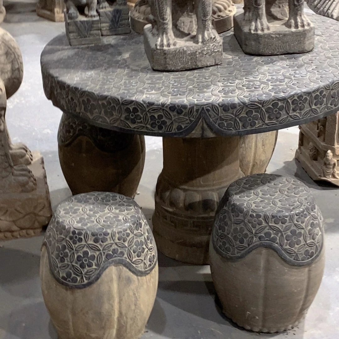 黑青石百花桌一套一桌四凳不包邮