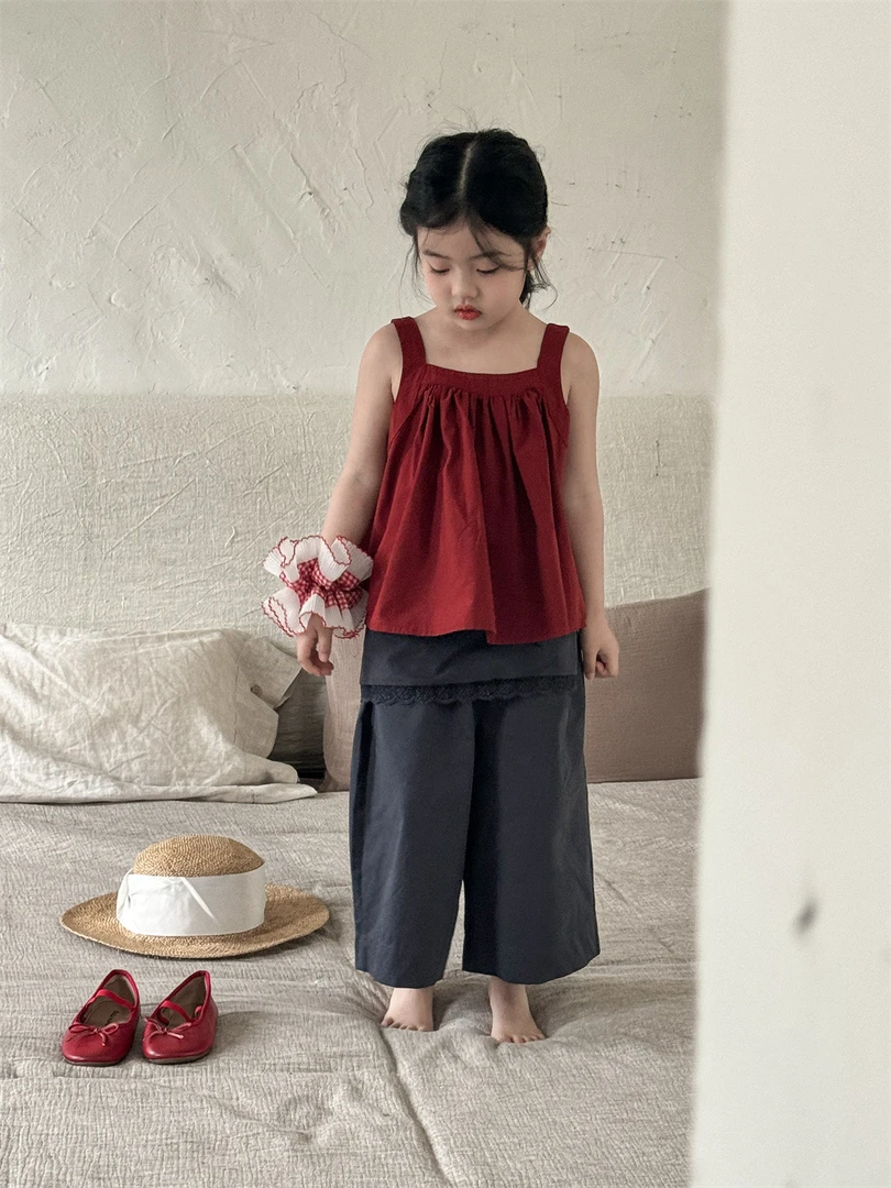 2025夏季新款女童韩版法式可爱舒适纯棉百搭背心娃娃衫幼儿园上衣