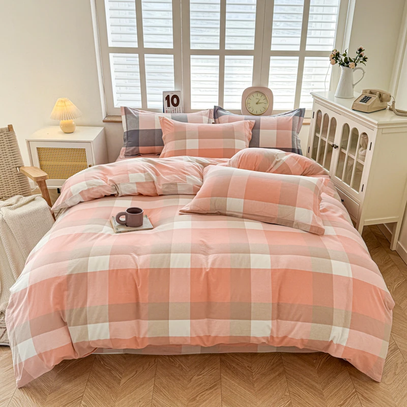 色织A类100全棉纯棉四件套学生宿舍棉被罩斜纹亲肤简约三件套無印