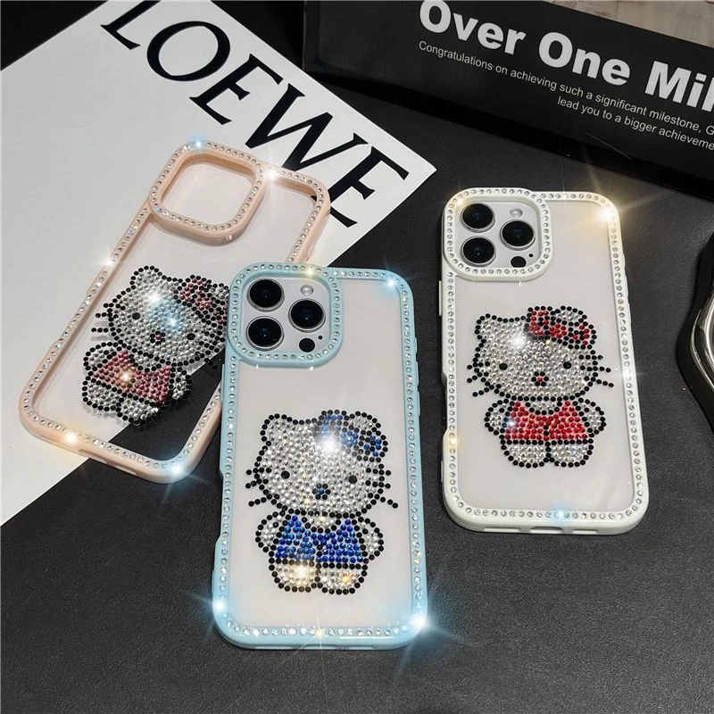 可爱卡通镶钻kt猫适用苹果16promax手机壳iphone15轻奢14防摔1312