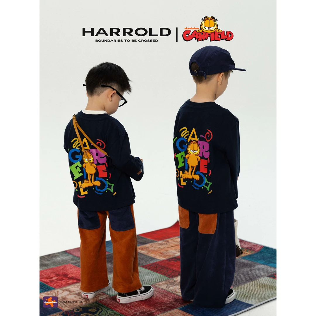 HARROLD 哈罗德 加菲猫联名深蓝色长袖T