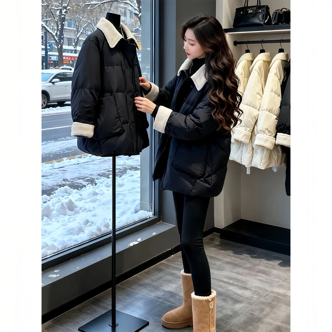 2025冬季新款加绒加厚百搭潮流立领棉服女