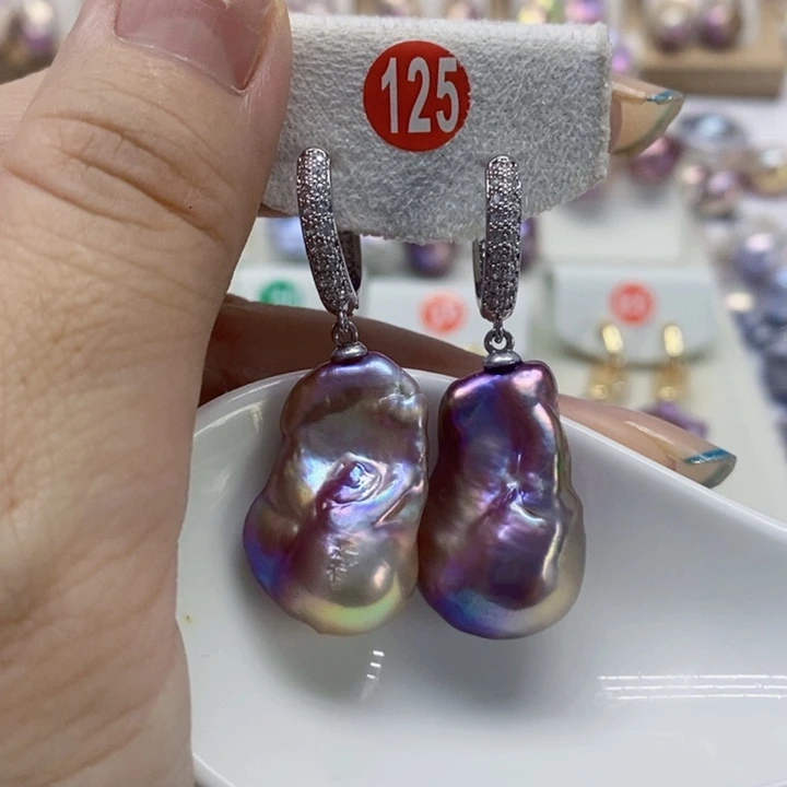 银S925镶嵌耳饰淡水珍珠