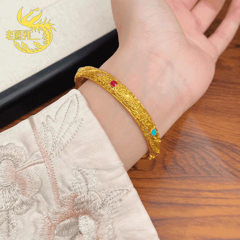 老凤祥足银手镯纯银女中式复古花丝皇珐琅贵气时尚手饰520礼物
