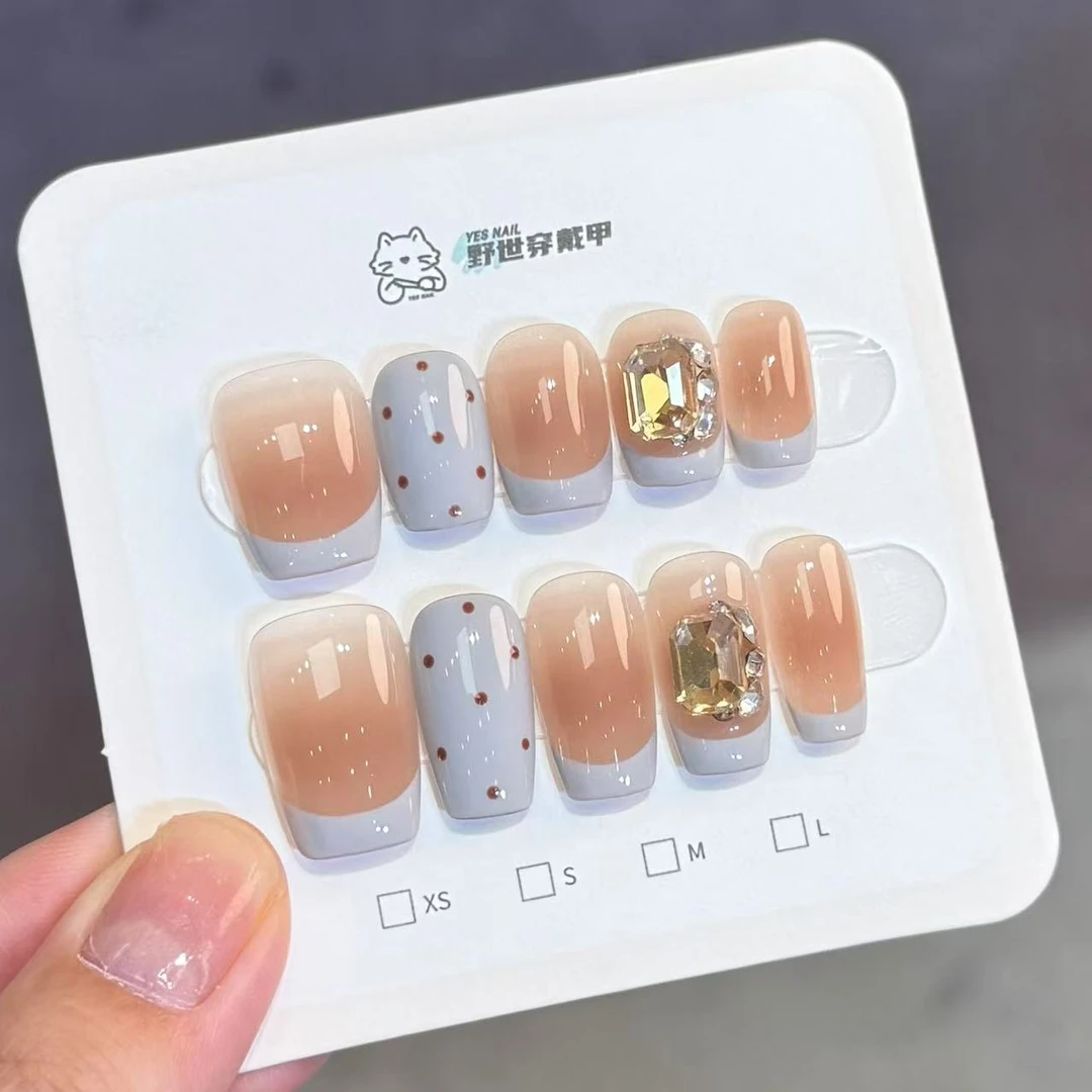【蓝法式波点】野世穿戴甲 纯手工穿戴甲 美甲