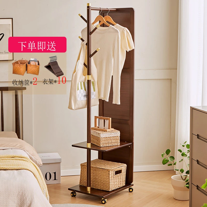 实木带轮子穿衣镜简约高级一体置物架衣帽架旋高清防爆玻璃全身镜