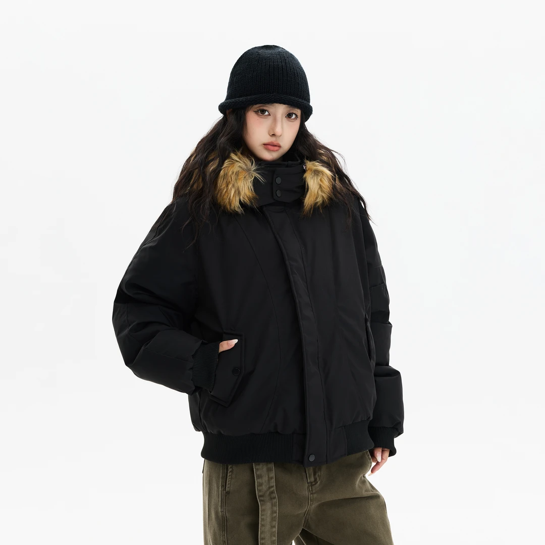 ISLAND冬季加厚美式毛领派克服男女高级感保暖工装棉服情侣外套潮