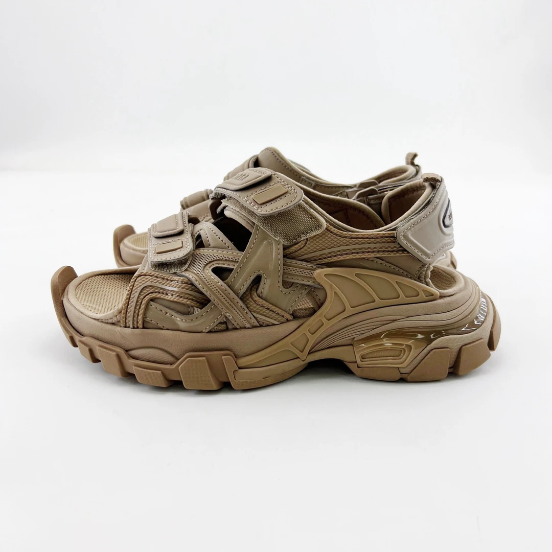 95新 Balenciaga/巴黎世家 34码/卡其色魔术贴设计凉鞋/15417147