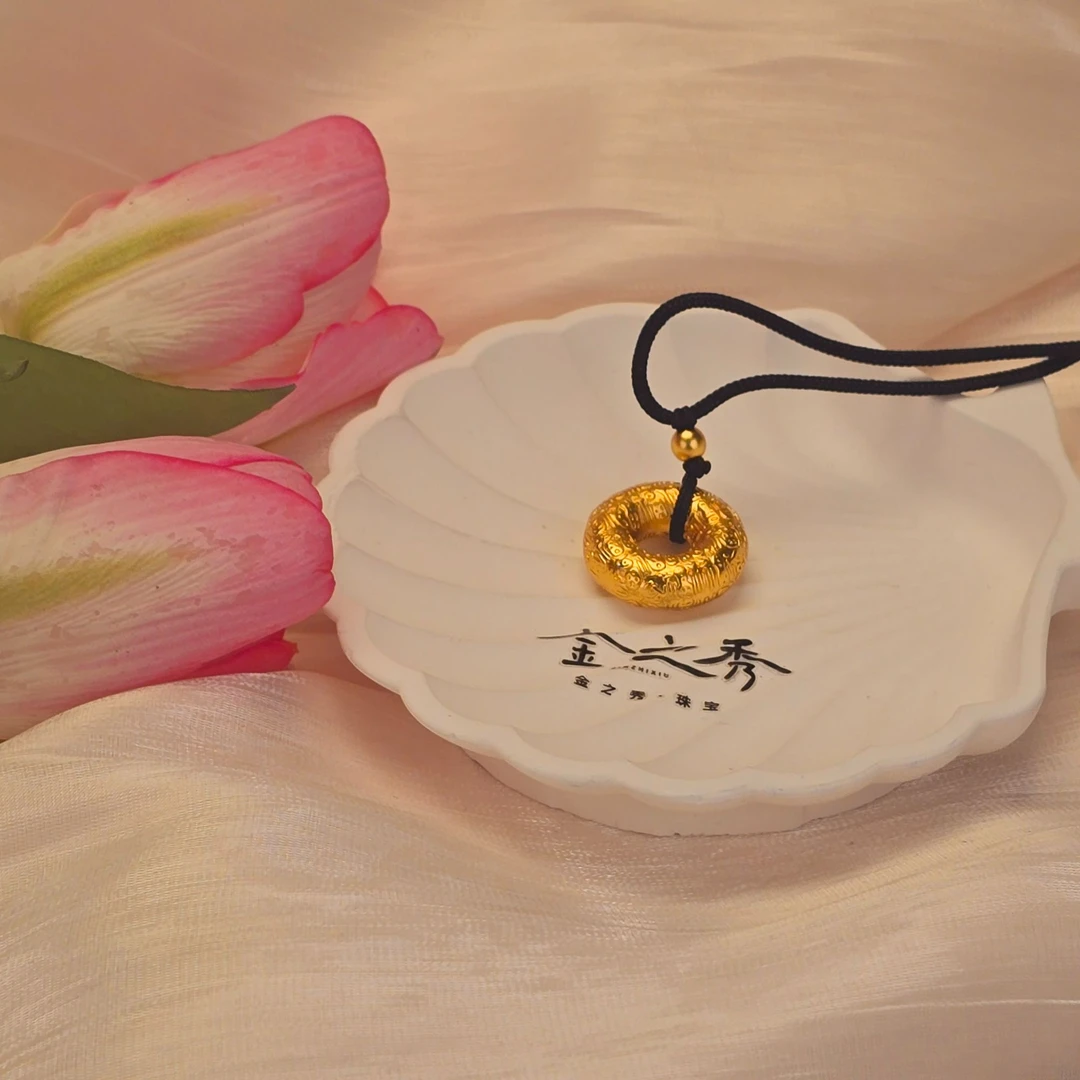 金之秀珠宝  百福平安扣吊坠百搭时尚圈圈七夕送礼物