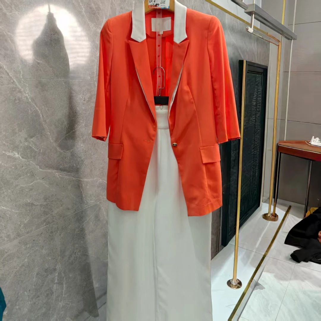 1374#一粒扣西装领包袖千金风抓花西装小西装潮流设计师套装