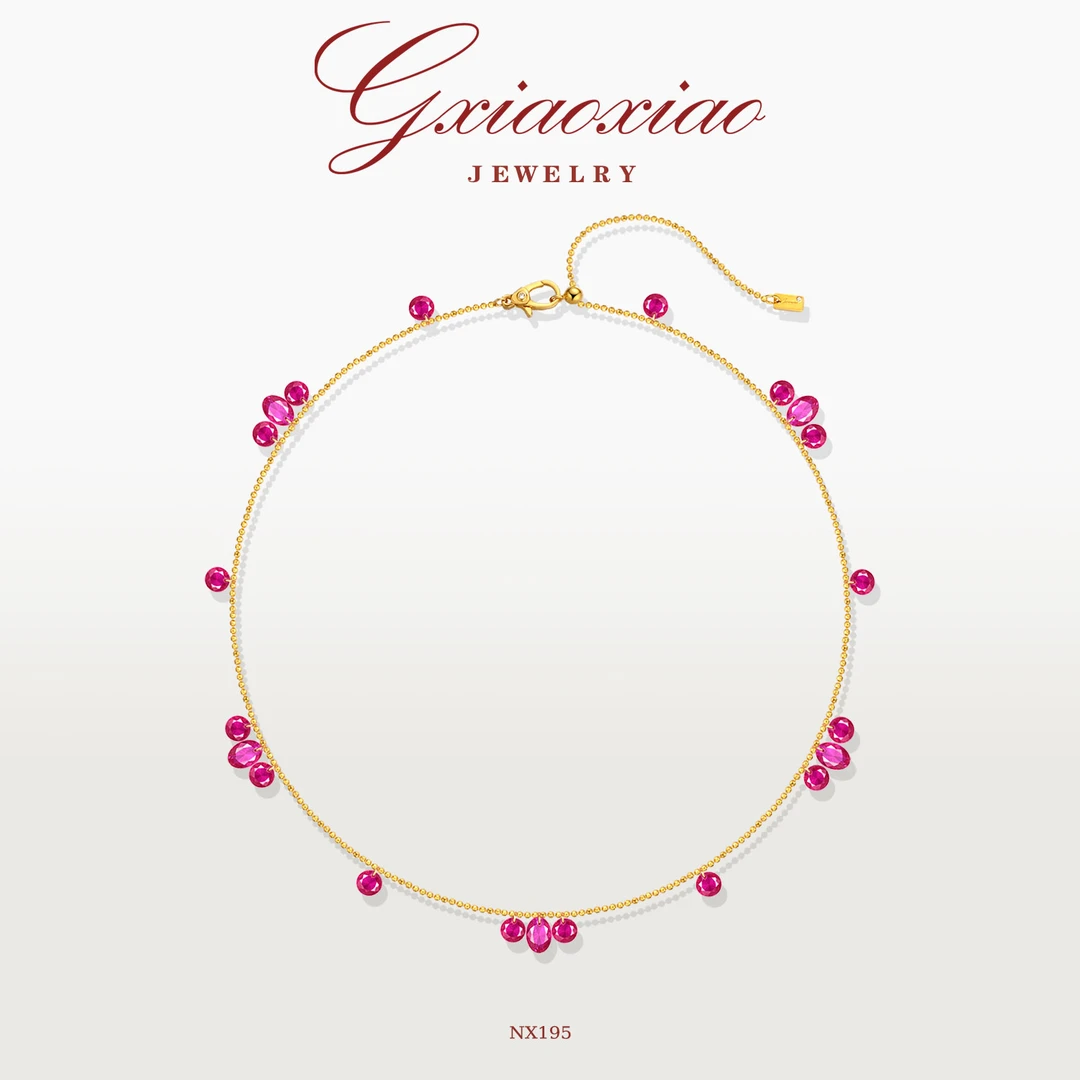G XIAOXIAO 925银【烟雨轻红】时尚气质高级百搭锁骨项链 NX195