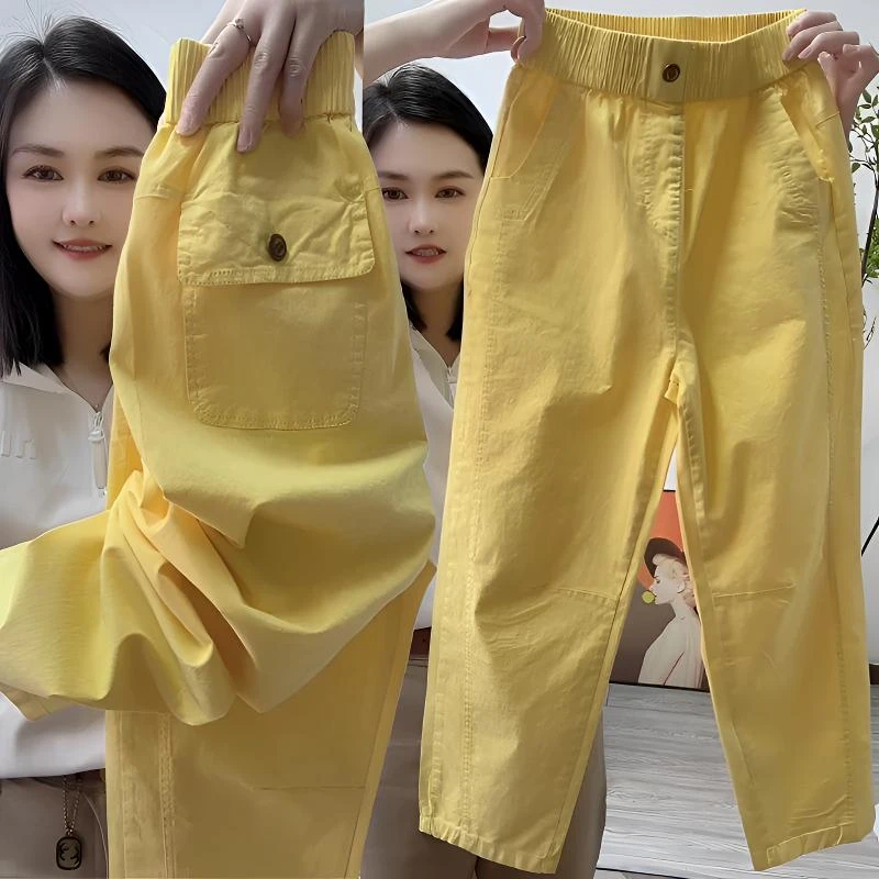 2025夏季薄款休闲裤女高腰宽松显瘦百搭老爹裤小个子九分萝卜裤