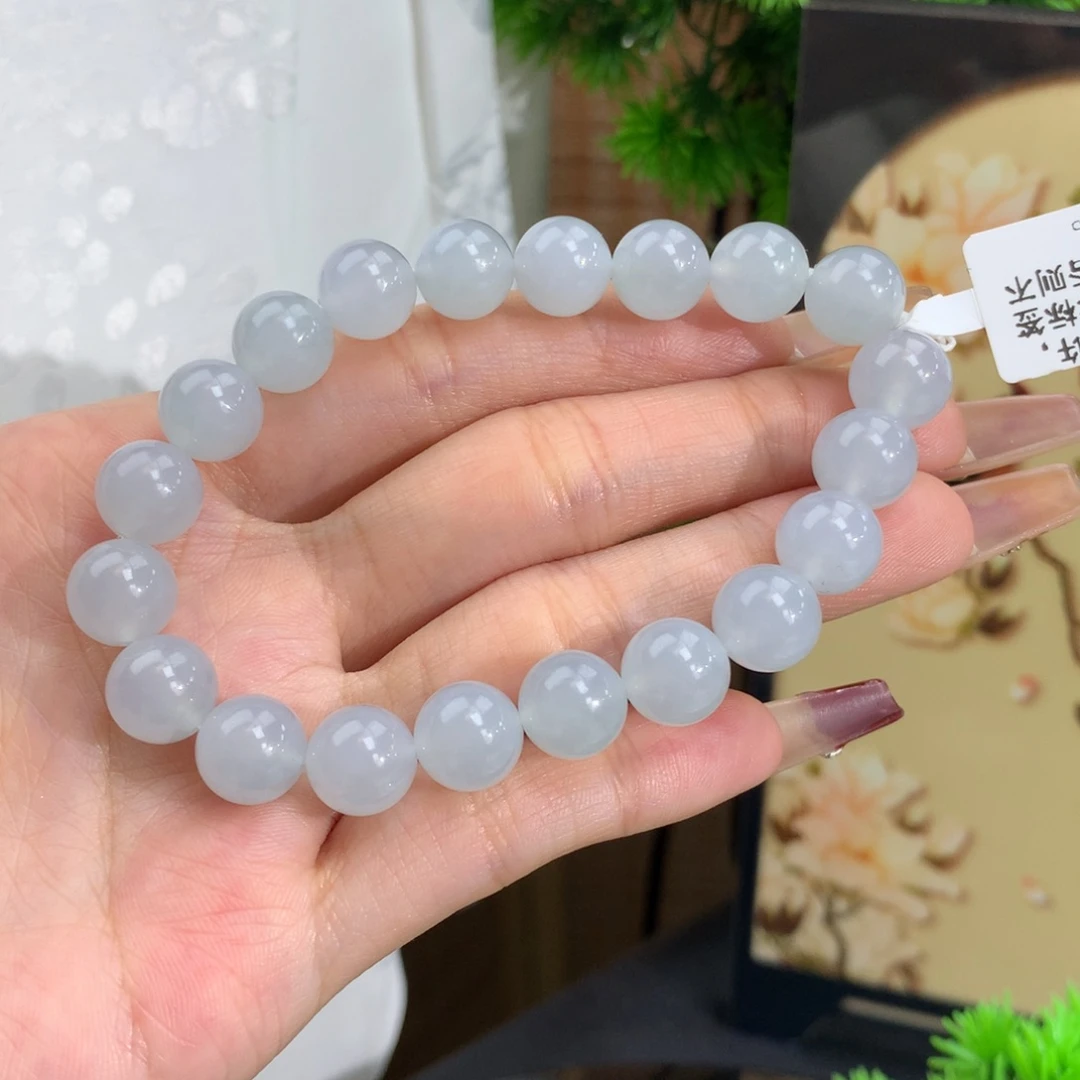 翡翠手链未镶嵌卡9.5冰胶淡蓝手串