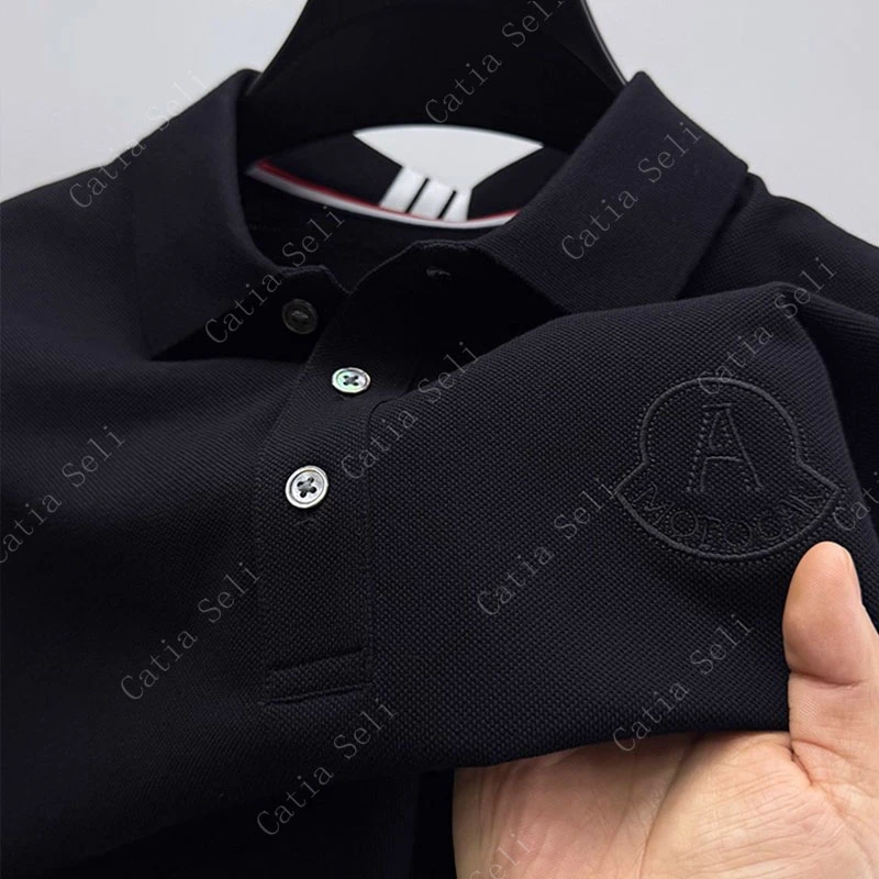 CATIA SELI简约开叉t恤男士翻领100%纯棉polo衫短袖夏季休闲半袖